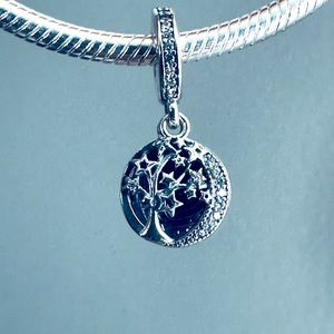 Pandora Family Tree & Galaxy Moon Star Shimming Midnight Royal Blue Charm
